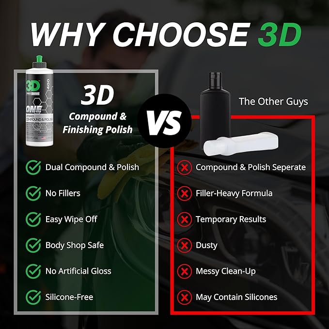 3D One Car Scratch & Swirl Remover Hybrid Rubbing Compound & Polish Buffing Compound for True Paint Correction 8oz Made in USA