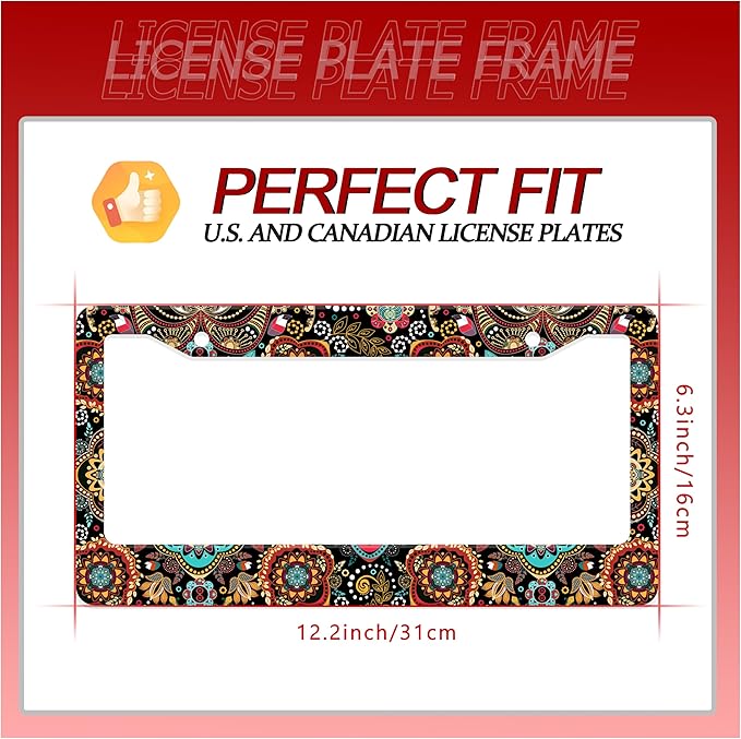 Personalized License Plate Frame Stainless Steel Floral Print Funny Boho Flower Car License Plate Holder Accessory Decorative 2 Holes Screws Fits Us Standard License Plates 12.2 X 6.3 In For Men Women