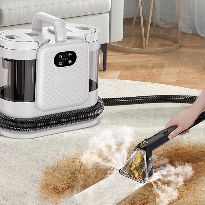 Upholstery Steam Cleaner for Couch & Furniture – 1650W 15KPa Powerful Suction Portable Carpet Spot Cleaner Machine with 4 Cleaning Modes, Ideal for Sofa, Car Seat, Rug, Mattress & Pet Stains, White