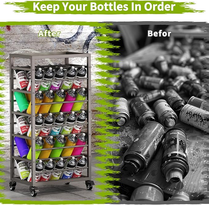 yeshine 50 Can Spray Paint Storage Rack, Metal Aerosol Storage Cart, Rolling Spray Bottle or Lube Holder, Aerosol Can Holder Rack, Paint Bottle Organizer for Garage And Craft Workroom