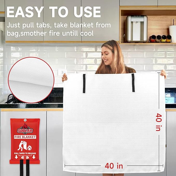 Fire Blanket Emergency for Home Kitchen - 40"x40" Fireproof Safety Protection Fiberglass Flame Retardant Blankets Survival Essential Kit for Outdoor Camping House Car Fireplace Grill BBQ - 2 Pack