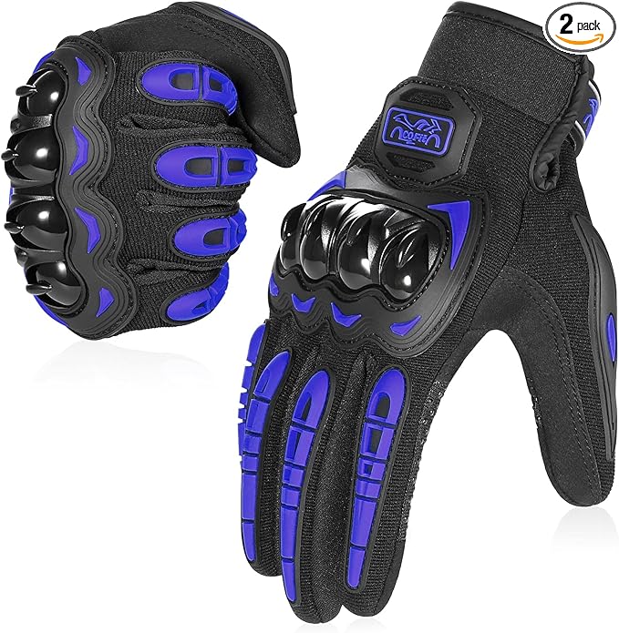 COFIT Motorcycle Gloves Breathable, Touchscreen Motorbike Gloves Anti-Slip with Good Grip Hard Knuckles Protection for Men Women Motocross, BMX ATV MTB Cycling, Road Racing - Blue M