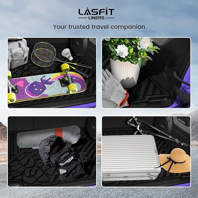 LASFIT Trunk Mat for Jeep Wrangler JL 2018-2025 4 Door Gas Type with Subwoofer and Flat Load Floor (Not for JK/Not PHEV/Not 2-Door) All Weather TPE Custom Fit Cargo Mat, Black