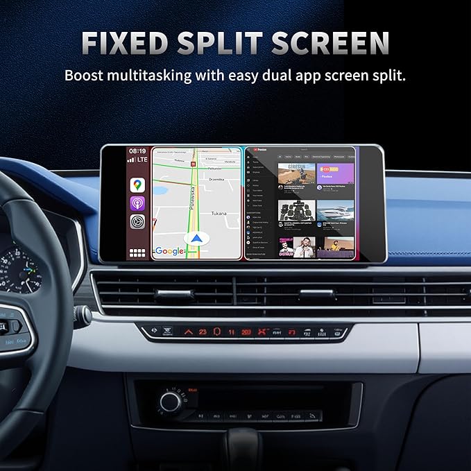 4-in-1 Wireless CarPlay Adapter & Android Auto Wireless Adapter, Stream Netflix, YouTube, and More, Split-Screen & Mirroring, for Cars with OEM Wired CarPlay/Android Auto