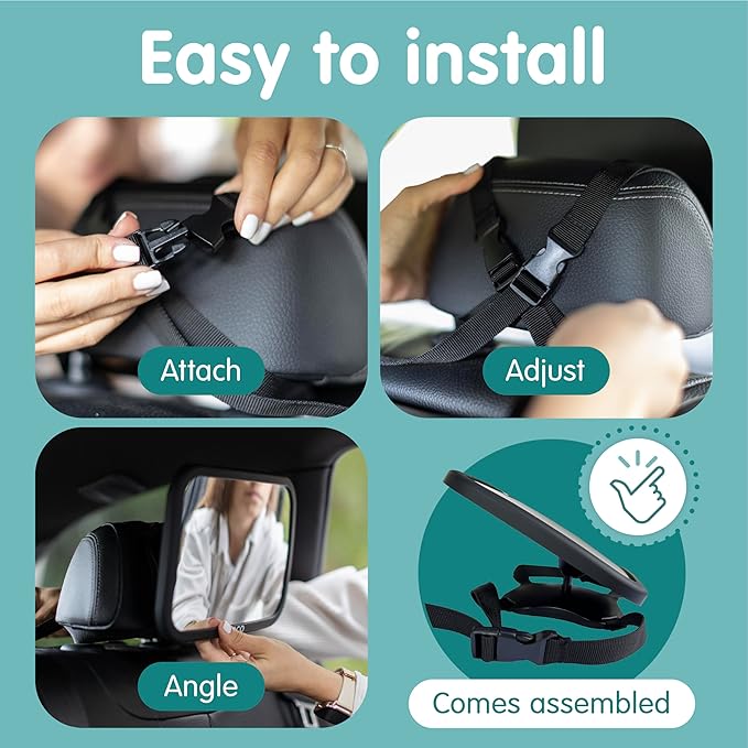 Onco Baby Car Mirror Rear Facing (2 Pack) - 100% Shatterproof & Shakeproof, Award-Winning Convex Car Mirror for Baby with 360° Rotation, Newborn Essentials (9.6 x 6.9 in)