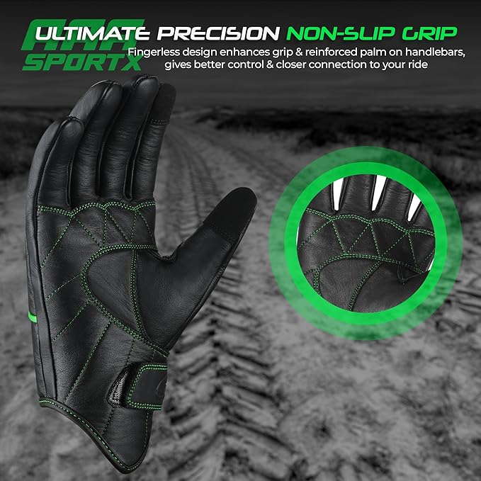 aasportx Motorcycle Gloves - Men's Leather Motorbike Gloves with Touchscreen Function - Non-Slip Pads for Men & Women