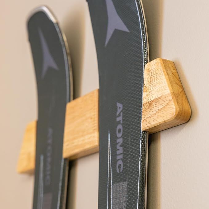 StoreYourBoard Minimalist Wood Ski Rack – Vertical Ski Storage Holder for Home & Garage, Solid Wood Ski Wall Mount Display Rack, Holds 50 lbs