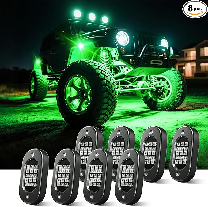 Honalia RGB Rock Lights for Trucks 8 pods, Neon Light Kits for UTV with Music Mode, Multicolor Truck Rock Light Kits for UTV ATV Golf Cart Four Wheeler RZR Truck