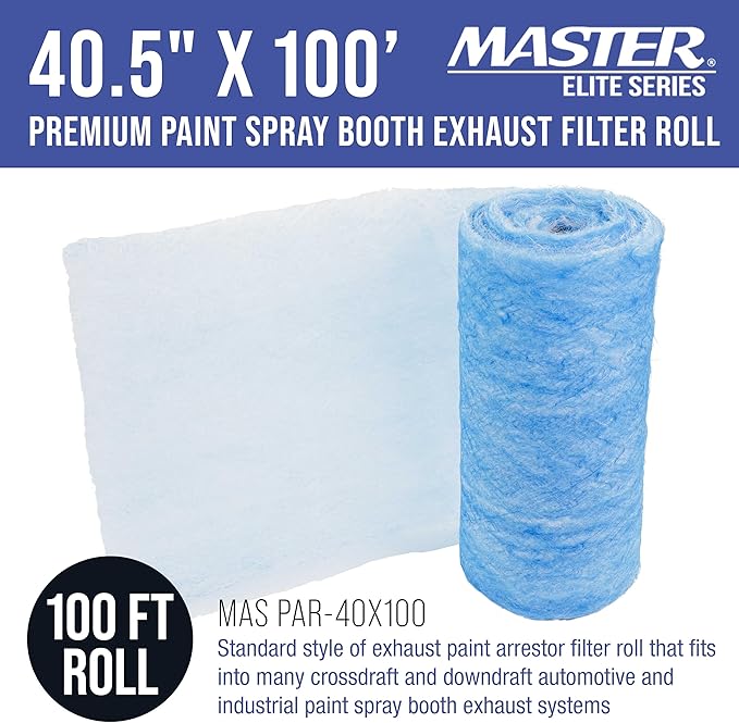 Master Airbrush Elite Paint Spray Booth Exhaust Filter Roll 40.5" x 100' - 18 Gram Heavy-Duty Fiberglass Paint Arrestor for Filtering Overspray Particles in Auto Body Shops & Refinish Booths