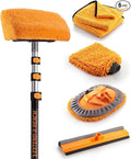 Car & RV Wash Brush Kit 48-144״ Long Extendable Handle Car, RV, Truck Washing Kit with Extension Pole - Microfiber Car Mop, Soft Washing Brush, Window Squeegee, Mitt, The Ultimate RV-Wash Cleaning Kit
