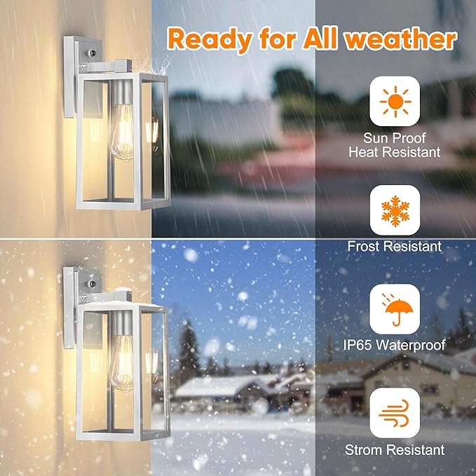 PARTPHONER Silver Dusk to Dawn Porch Lights Fixtures Wall Mount, Sensor Exterior Lighting Lamp set of 2, Anti Rust Wall Sconce, Waterproof Outdoor Wall Lantern for House Doorway, Garage, WTWL176AS2