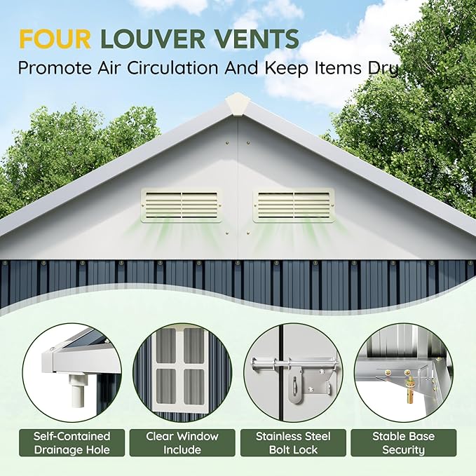 Breezz 6X8FT Outdoor Steel Storage Shed with Frame Floor,Clear Window, Lockable Doors, Weather-Resistant Metal Tool Shed for Garden, Backyard, Patio, and Utility Storage,Nightblue