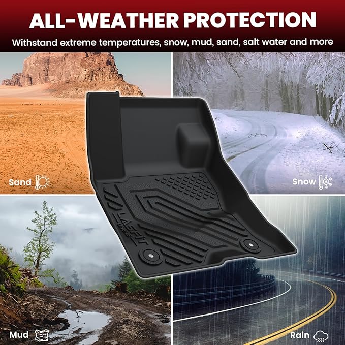LASFIT Floor Mats and Cargo Liner for Ford Escape Hybrid 2020-2025(NOT for Gasoline Models) All Weather Protector TPE Custom Fit Car Floor Liners, 1st & 2nd Row & Trunk Set, 4PCS Black