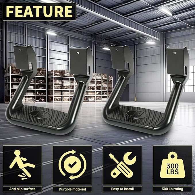 KUAFU Universal Side Step Compatible with 1967-2020 Chevrolet Toyota Ford Dodge Jeep GMC Nissan Mazda Aluminum 2 Pcs Side Step for Pickups & Trucks Black
