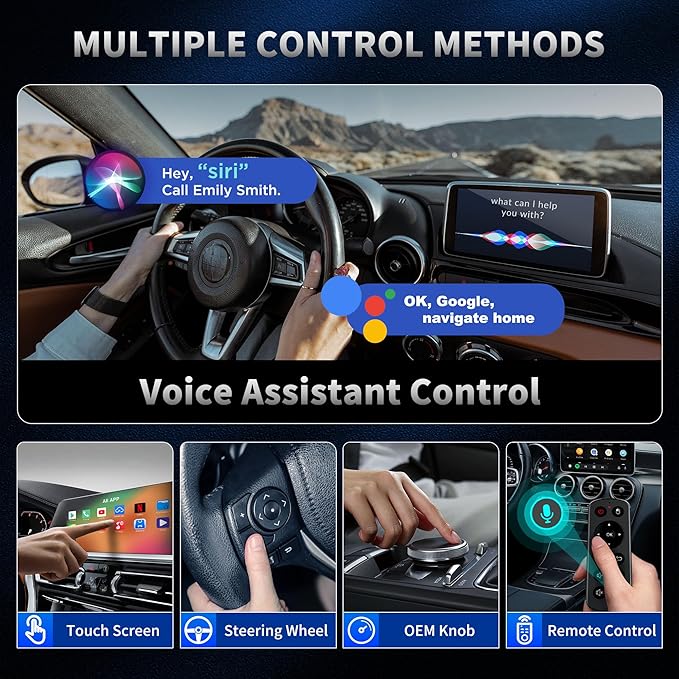 4-in-1 Wireless CarPlay Adapter & Android Auto Wireless Adapter, Stream Netflix, YouTube, and More, Split-Screen & Mirroring, for Cars with OEM Wired CarPlay/Android Auto