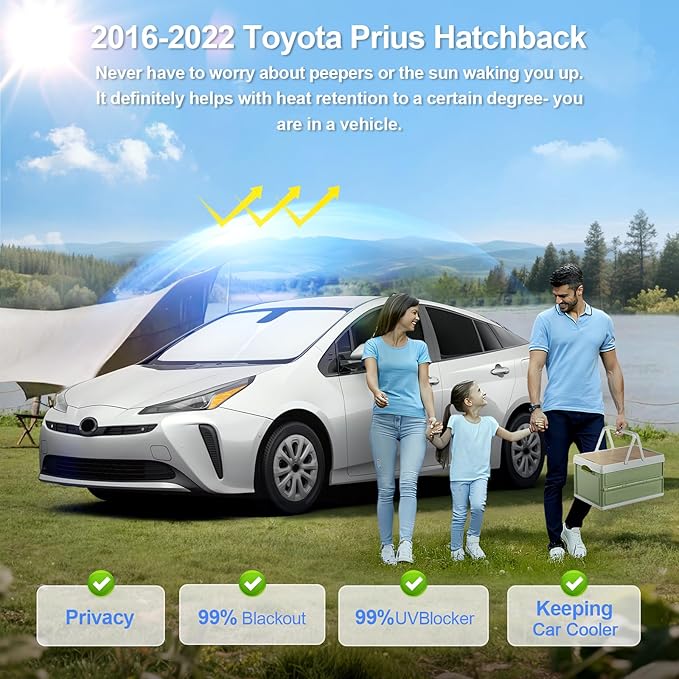 6pcs Car Window Shades for Toyota Prius Hatchback 2016-2022 (NOT Prius C or Prius V) Accessories,Windshield Side Rear Full Sunshade,Sun Visor UV Blocking, Privacy Protection for Camping Outdoor