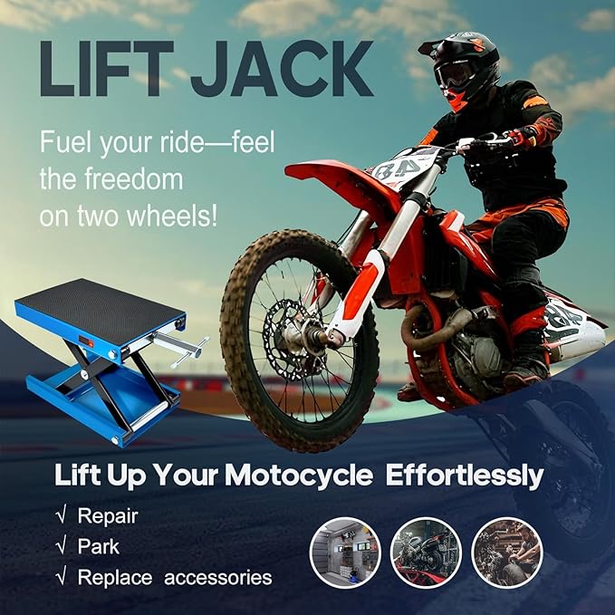 Motorcycle Lift Scissor Jack, 1200 LB Capacity Wide Deck Hoist Stand Maintenance Bikes ATVs Garage Repair Center Stand Lift Jack, Blue
