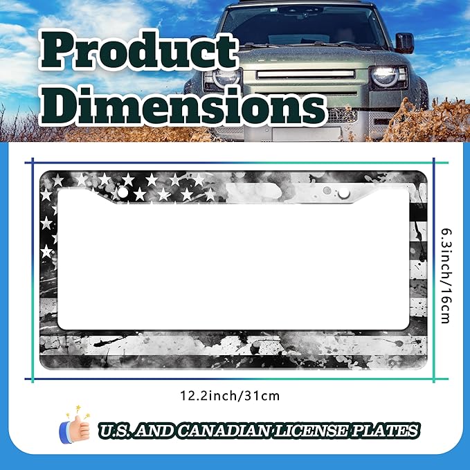 Vintage American Flag License Plate Frame USA Flag Stainless Steel License Plate Holder for Front or Rear Car Tags Funny for Car Decoration Accessories with Screws 6.3 X 12.2 in for Women Men