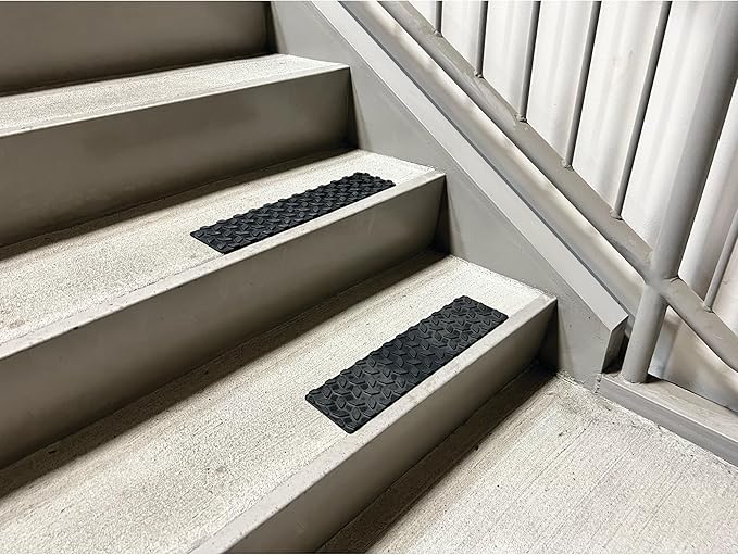 Performance Tool W1893 4-Inch x 15-1/2-Inch Diamond Tread Rubber Step Mats - Non-Skid Adhesive Traction for Trailers, Trucks, Boats, and More