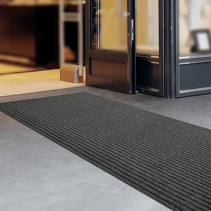 iCustomRug Spartan Weather Warrior Duty Indoor/Outdoor Utility Ribbed in 3ft,4ft,6ft Widths 70 Custom Sizes with Natural Non-Slip Rubber Backing 4'X36' in Charcoal