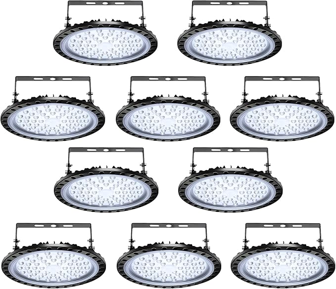 Viugreum 10 Pack 200W UFO LED High Bay Light, 20000LM 6500K Daylight White LED Warehouse Lighting, IP65 Waterproof Commercial Bay Lighting for Garage Barn Workshop