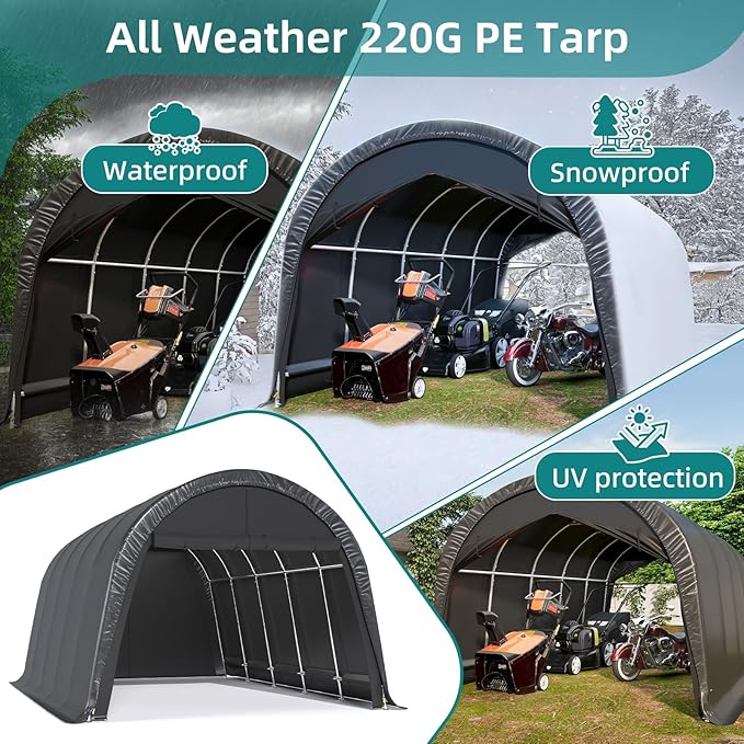 EROMMY Carport 10 x 20 FT Heavy Duty, Portable Garage with All-Steel Metal Frame and Round Style Roof, Anti-Snow Car Canopy Outdoor Storage Shelter for Car, Truck, Boat