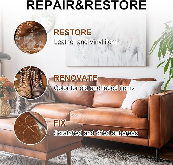 Leather Recoloring Balm Set,Leather Cleaner Restore Conditioner Mink Oil for Leather Repair Kit for Furniture Couches -Revives Repairs Scratches Leather Dye Furniture Polish (Dark Gray)
