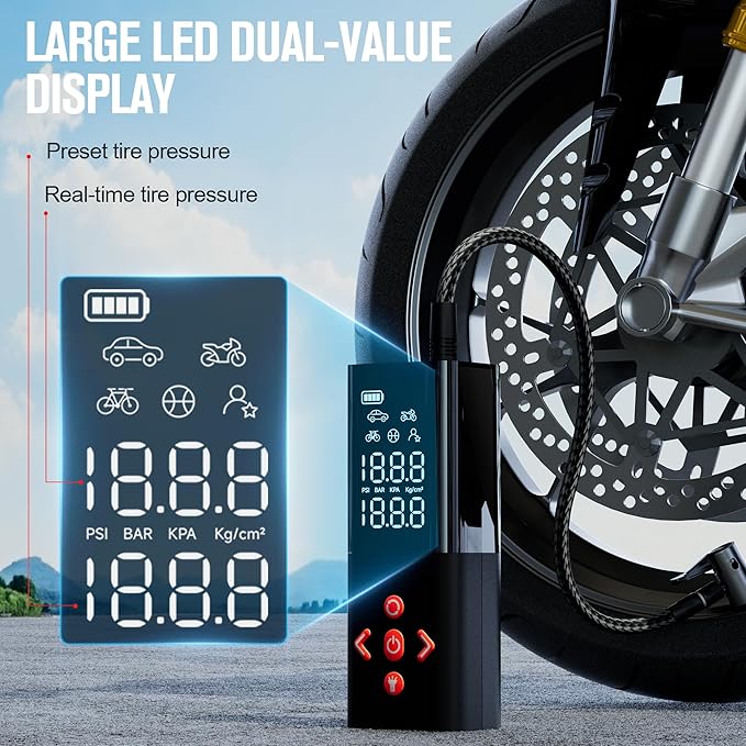 GOOLOO AP150 Tire Inflator Portable Air Compressor, 2X Faster 150PSI Cordless Air Pump with Auto-Shutoff, Portable Bike Pump with Tire Pressure Gauge, Electirc Tire pump for Car, Motorcycle, Ball, Red