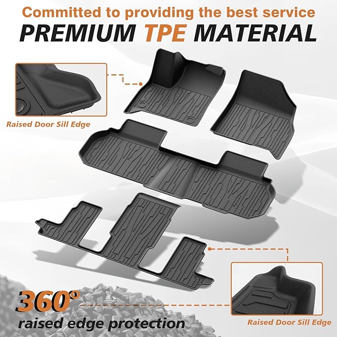 TripleAliners Floor Mats All Weather Compatible with 2024+ GMC Acadia/Chevy Traverse|2nd row captain's chairs/2025 Buick Enclave Accessories Full Set Floor Liners TPE Custom Fit Protector Car Mat 4-pc
