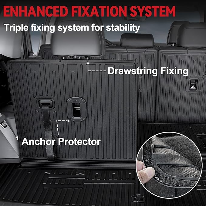 Floor Mats for 2024 2025 2026 Hyundai Santa Fe 6-Seat/7-Seat (Fit Hybrid and Fuel), All Weather TPE Floor Mat and 2-in-1 Cargo Mat with Backrest Mat for Santa Fe Accessories