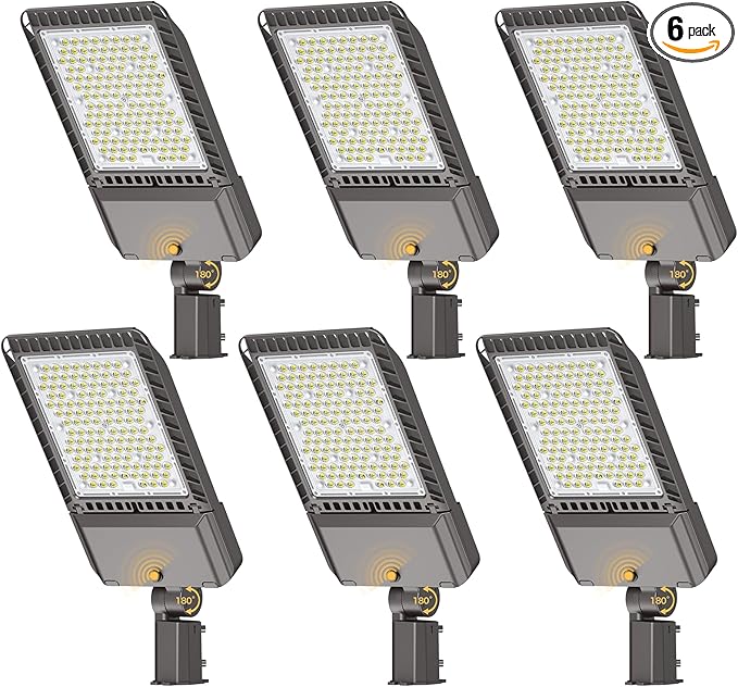 340W LED Parking lot Lights Commercial Oudoor Lighting Street Light with Dusk to Dawn Photocell 61200LM 6000K IP65 Waterproof 100-277V for Driverway Parking Lot 6 Pack
