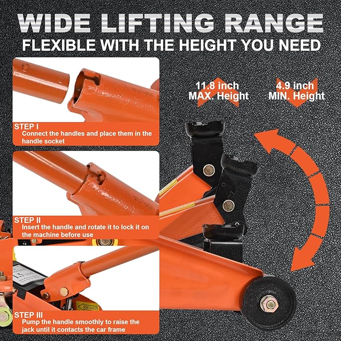 Hydraulic Floor Jack 1.5 Ton 3,300Lbs Car Lift Portable Trolley Jack 360 Degree for Cars Medium Vehicles,Orange