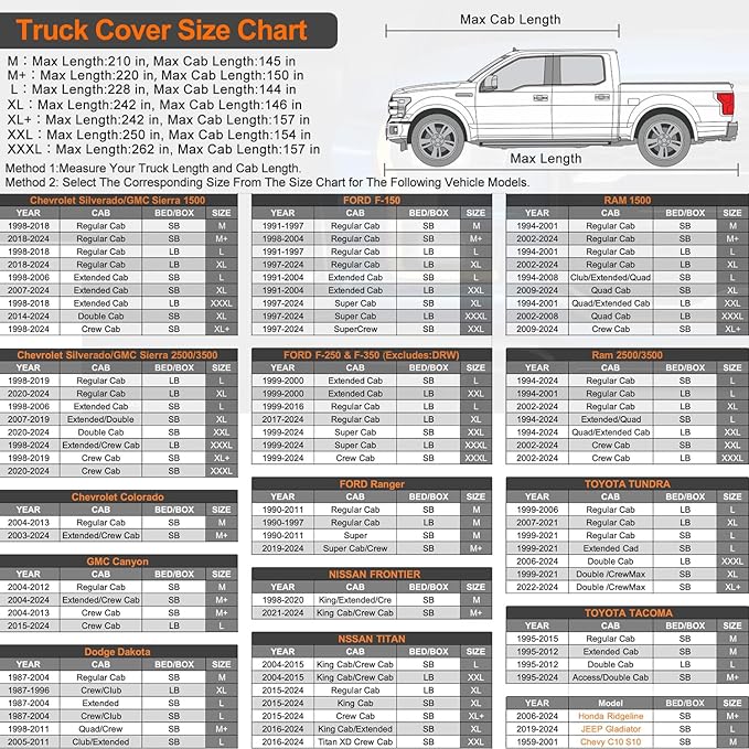 Kayme Mid-Size Truck Cover Waterproof All Weather, Heavy Duty Outdoor Midsize Pickup Cover Sun Rain Protection, Universal Fit Ford Ranger Chevy Colorado GMC Canyon (Length Up to 220 inch) M+.Sliver