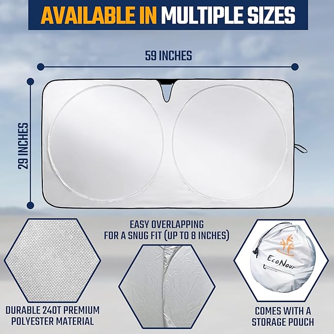 EcoNour Car Windshield Sunshade | Advanced Light-Blocking Protection | Foldable Sun Shade with Mirror Cut-Out Keeps Your Vehicle Cool | Fit for Cars, Trucks, and SUVs | Small (59 x 29 in)