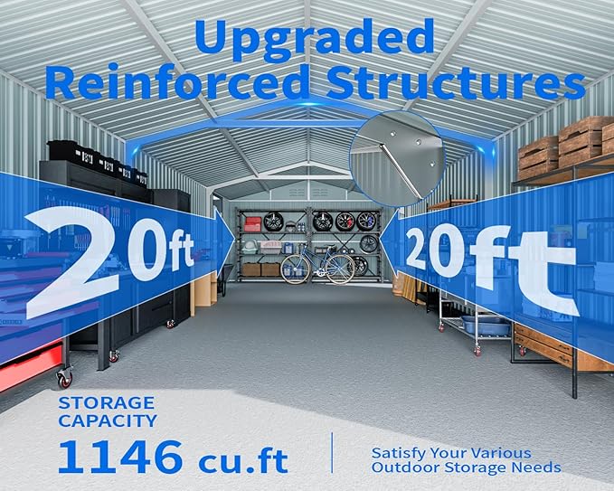 10x20 Metal Shed, Metal Garage Building with 2 Lockable Doors, Prefab Garage Shed with 4 Air Vents, Large Sheds & Outdoor Storage Clearance, Car Sheds for Truck, Tool, Lawnmower, Black