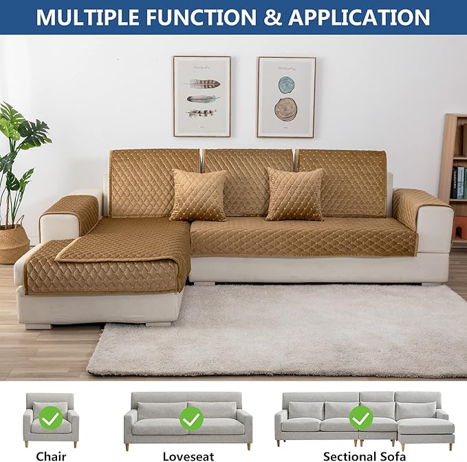 Eismodra Couch Cover,Sectional Couch Covers,Sofa Covers for 3 Cushion Couch,Anti-Slip Sofa Slipcovers for Dogs Cats Kids Loveseat Recliner L Shaped Armrest Backrest,Coffee 36''x94''(Only 1 Piece)