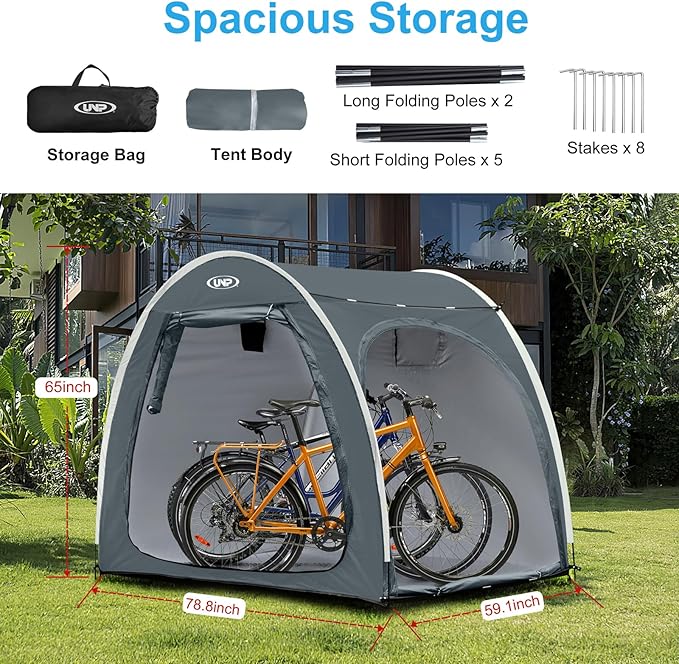 UNP Bike Storage Shed Tent, Portable Outdoor Bike Storage Tent with 210D Oxford Thick PU4000 Waterproof for 1/2/3/4 Bikes, Bike Covers Storage Shed Tent for Bicycles, Lawn Mower, Garden Tools
