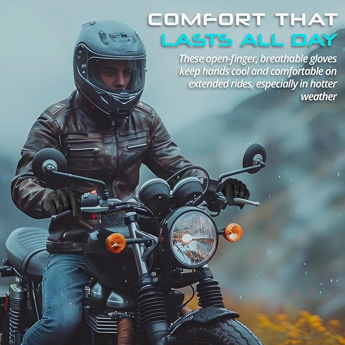 aasportx Motorcycle Gloves - Men's Leather Motorbike Gloves with Touchscreen Function - Non-Slip Pads for Men & Women