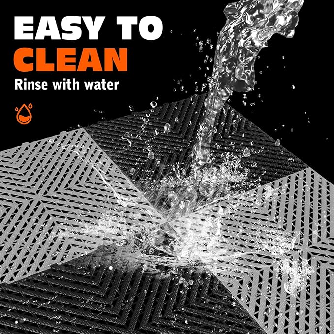 Interlocking Garage Floor Tiles - 0.79in,Vented, Self-Draining, Non-Slip Flooring, Modular, Virgin Polypropylene, Ideal for Garages, Patios, Basements, Decks -51.6 sq ft (Black, 30PCS)