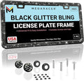 Elegant Bling License Plate Frame for Women - 1 Pack, 800 Premium Black Rhinestones, Rust-Free Stainless Steel, Street Legal Slim Design, Sparkly Diamond Car Tag Holder with Glitter Crystal Covers