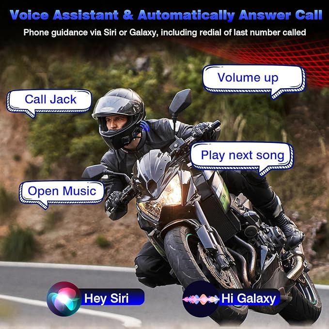 Motorcycle Helmet Headset Support 8 Riders Group Intercom Communication System, Motorcycle Headset with Music Sharing/HiFi Sound/3 EQ Music Modes/Noise Cancellation/IP67/FM Radio/Wake up Siri - 1 Pack