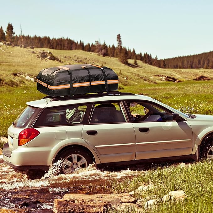 Kingfun Car Rooftop Cargo Carrier – Waterproof 20 Cubic Feet Car Roof Bag Fit All Vehicles with/Without Roof Racks, Includes Anti-Slip Mat, 8 Reinforced Straps & 6 Door Hooks, Luggage Locks