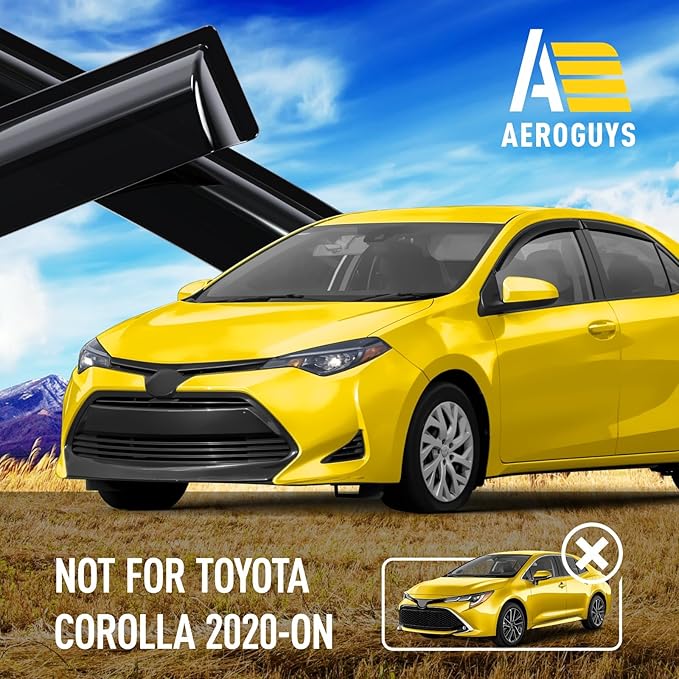 Extra Durable Window Deflectors Tape-On Window Visors Rain Guards Fit for Toyota Corolla 2014-2019 Sedan, Sun Visors, Wind Vent for Shades, Exterior Car Accessories - 4pcs. AG0487