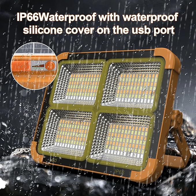 Portable LED Work Solar Light 100W 16500mAh 10000 LM with Stepless Brightness Job Site Battery Rechargeable LED Floor Light for Emergency Worklight for Hurricane (Orange(Remote))