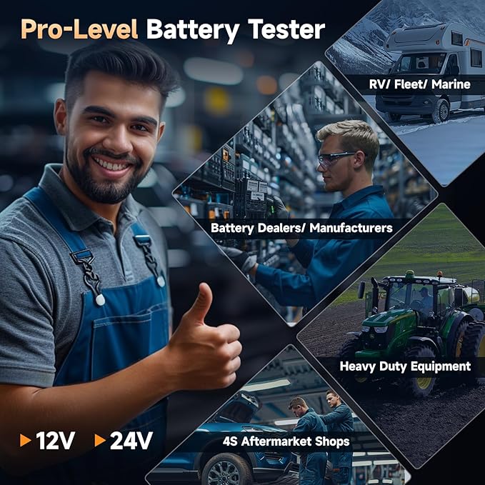 FOXWELL BT705 Plus Car Battery Tester 12V 24V Automotive, 100-2000CCA Battery Load Tester Digital Battery Analyzer Charging System Alternator Tester Cranking Checker for Car Heavy Duty Truck Marine