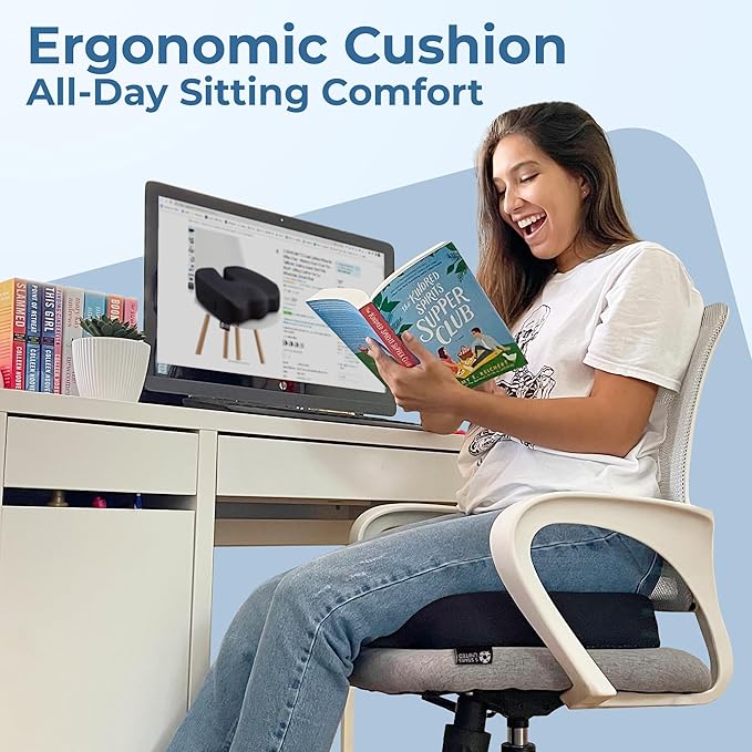 5 STARS UNITED Seat Cushion for Tailbone Pain Relief – Memory Foam Lifting Pillow for Coccyx, Hip, Hemorrhoid, Sciatica & Post-Surgery Recovery – Wheelchair, Car, Desk, Gaming & Office Chairs, Black