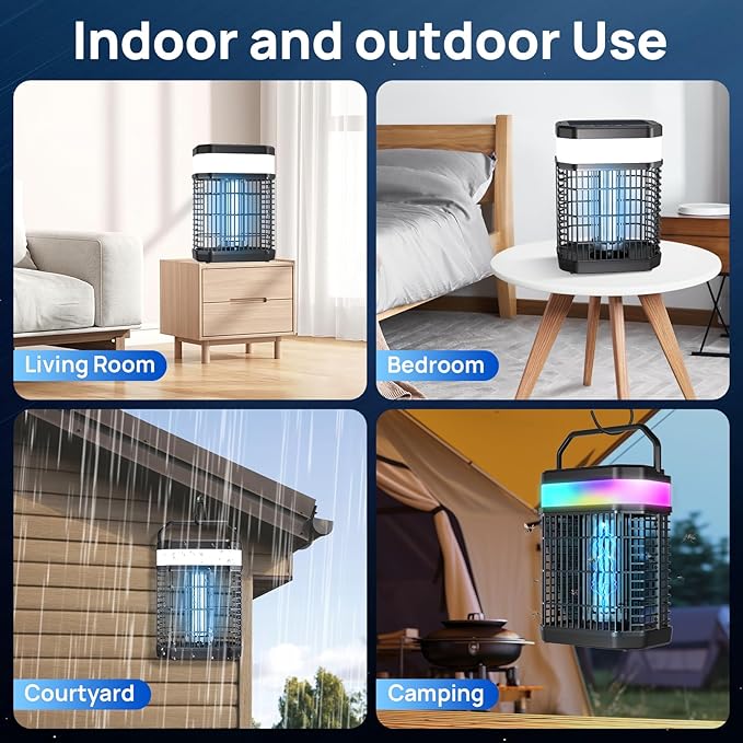 Solar Bug Zapper Outdoor 4000V Mosquito Zapper Solar 2IN1 Bug Repellent Outdoor Patio with 5500mAh Battery&LED,Electric Fly Zapper with Hook,Cordless&Rechargeable Mosquito Repellent for Patio Camping