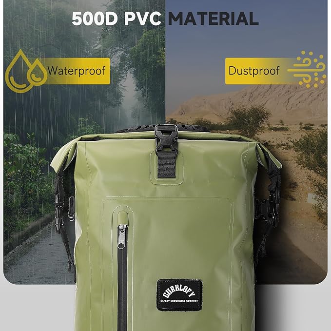 Motorcycle Saddle Bag, 15L Waterproof Motorcycle Tail Bag, 2 Size and 3 Color Options Travel Bag, PVC Bag, Rear Seat Bag, Backpack Field Green GT-15GN
