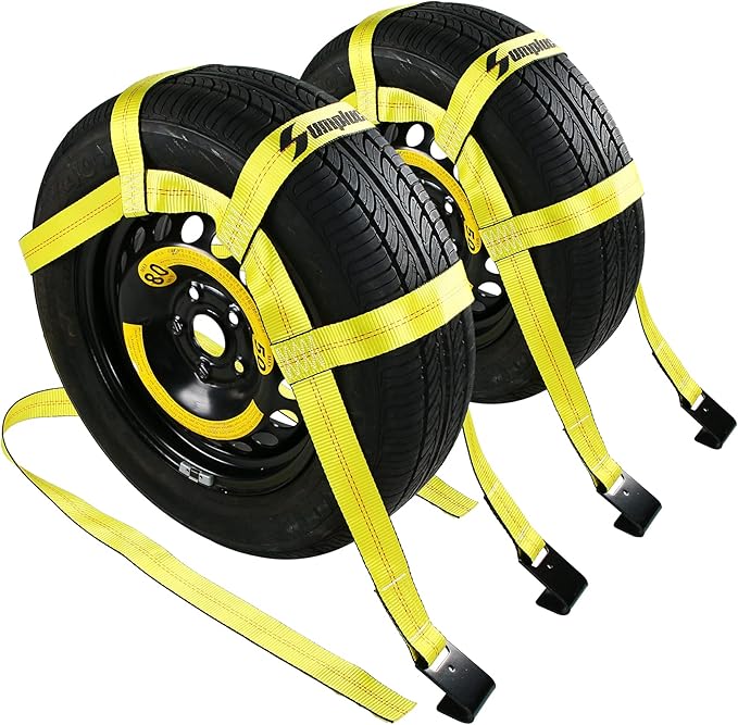 Tow Dolly Basket Straps with Flat Hook-2 Pack,Car Wheel Strap Tire Bonnet Net Fits 14"-19" Tires Auto Universal Vehicle Car Dolly Ropes Accessories