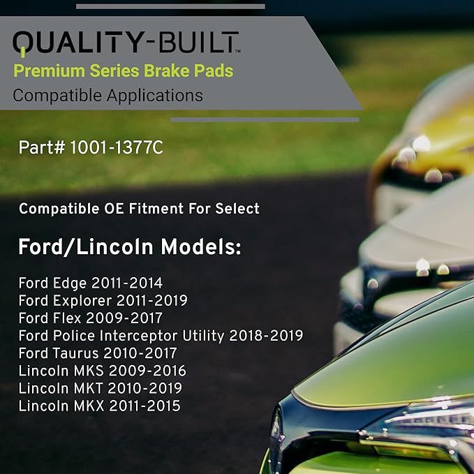 Premium Ceramic Rear Brake Pads (1001-1377C) Compatible with 2009-2019 Ford/Lincoln (Edge/Explorer/Flex/MKS/MKT/MKX/Police Interceptor Utility/Taurus)